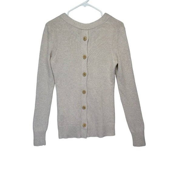 Banana Republic Filpucci Wool Cashmere Sweater Button Up Back V Neck Sz S Tan - Picture 1 of 10